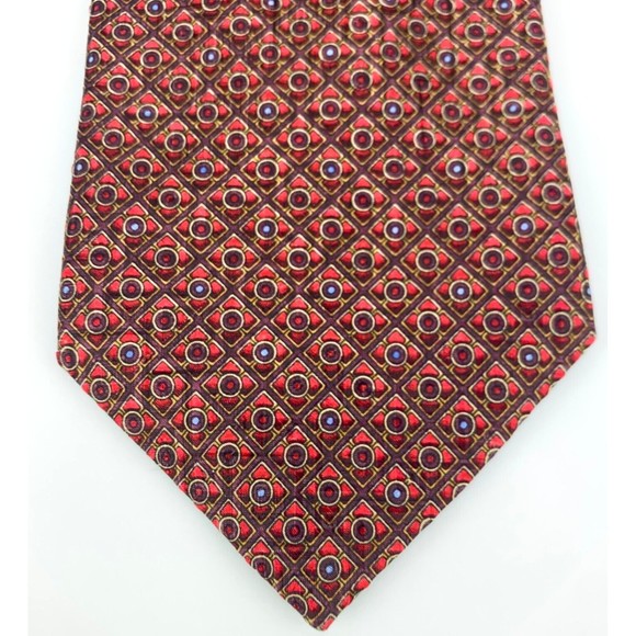 KOLTE Couture Red Plaid Circles Dots Geometric 100% Silk Necktie Hand Made Italy - Picture 5 of 12
